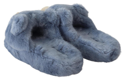 Dolce & Gabbana Blue Teddy Bear Slippers Sandals Shoes