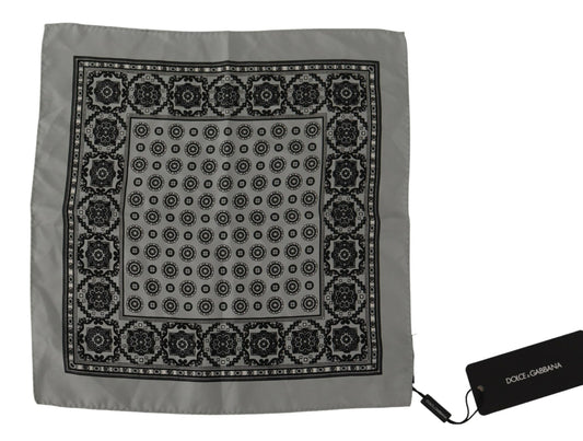 Dolce & Gabbana Grey Patterned Square Mens Handkerchief Silk Scarf