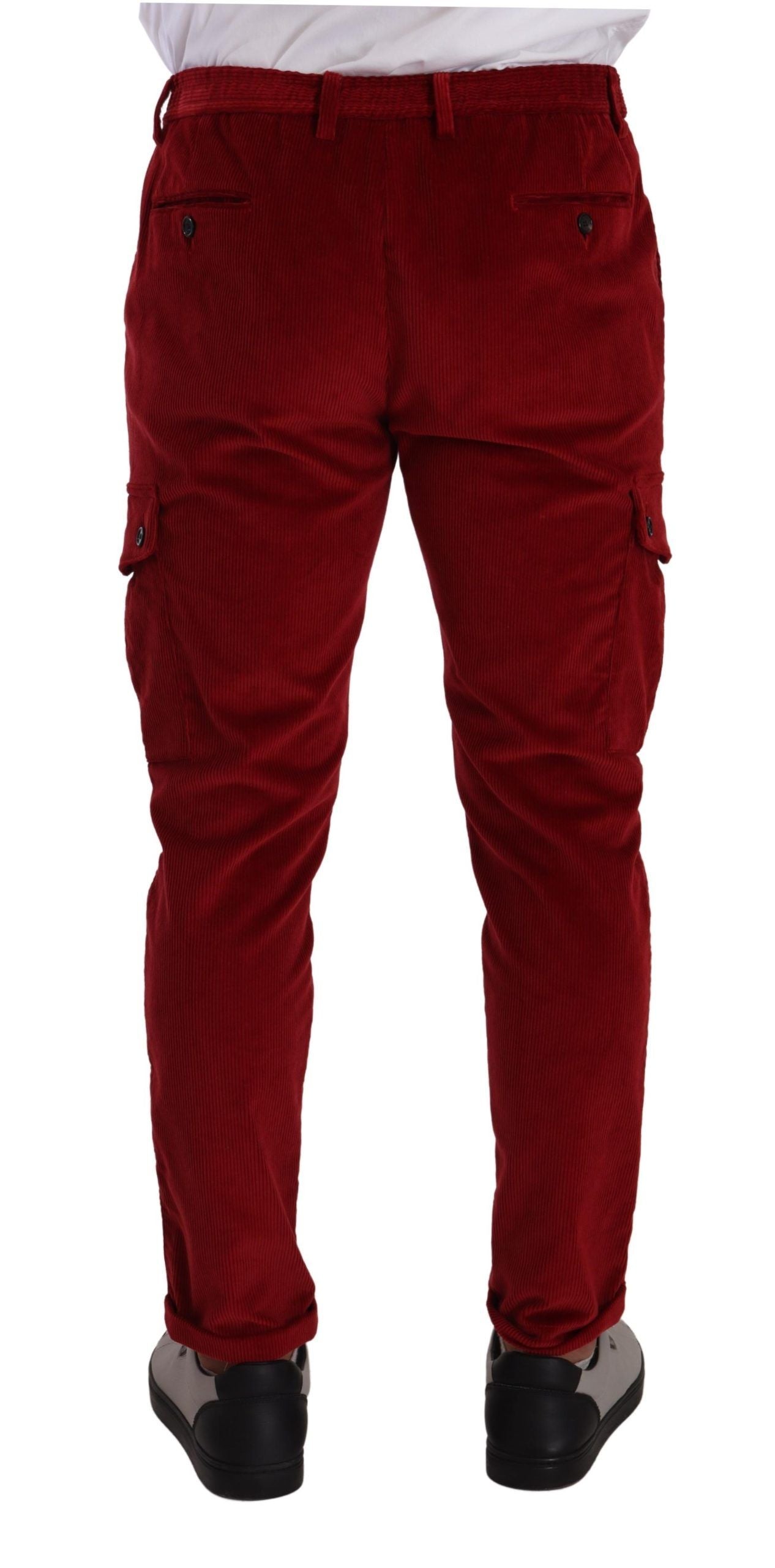 Dolce & Gabbana Red Corduroy Cotton Cargo Skinny Trouser Pants