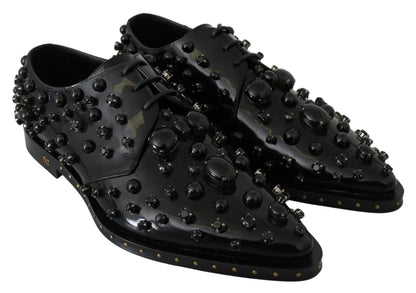 Dolce & Gabbana Elegant Black Crystal Leather Dress Shoes