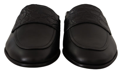 Dolce & Gabbana Exquisite Black & Burgundy Leather Slides