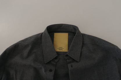 Costume National Sleek Gray Cotton Casual Button Front Shirt