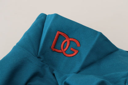 Dolce & Gabbana Blue Cotton Collared Slim Pullover Sweater