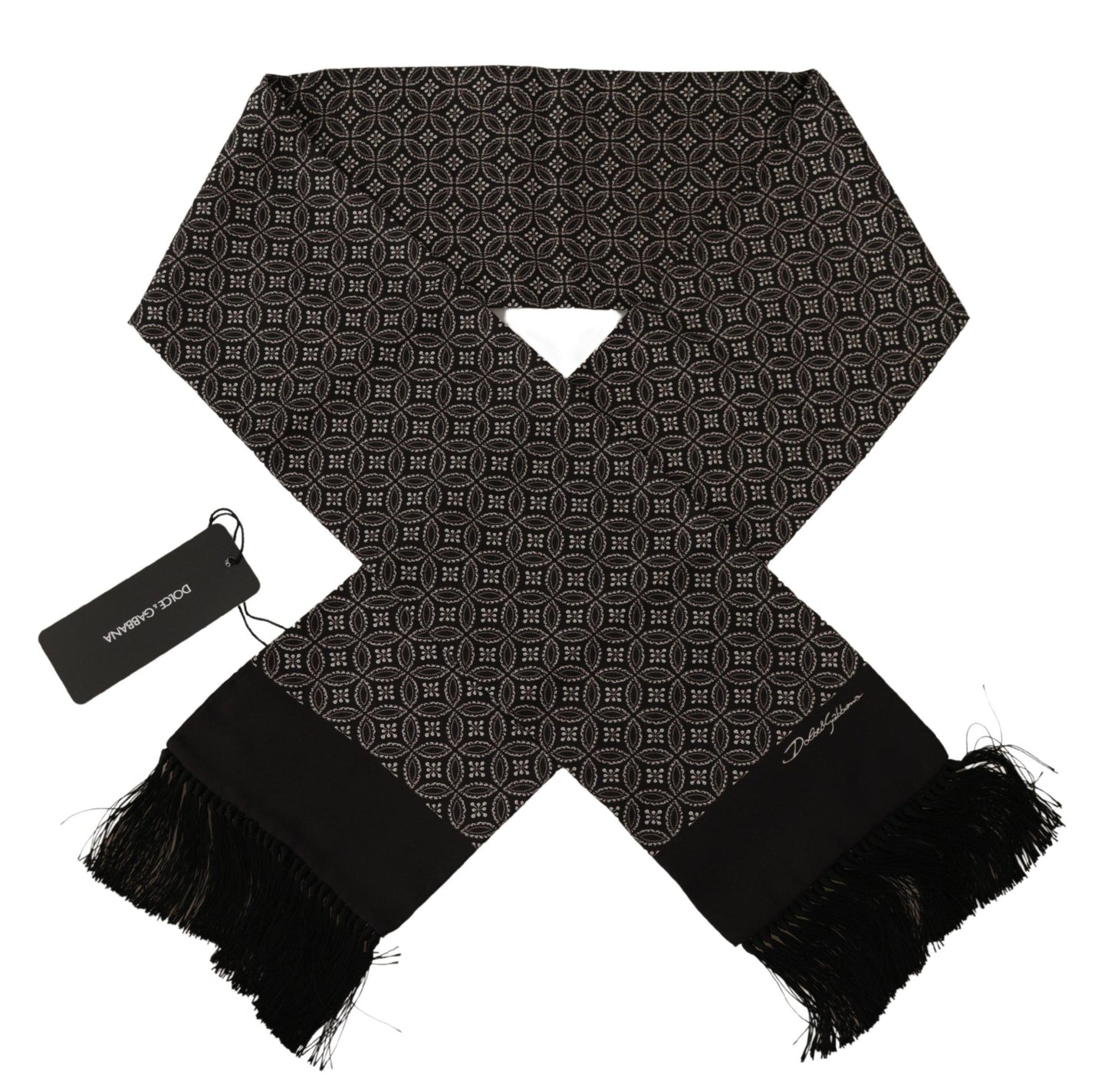 Dolce & Gabbana Brown Geometric Patterned Shawl Wrap Fringe Scarf