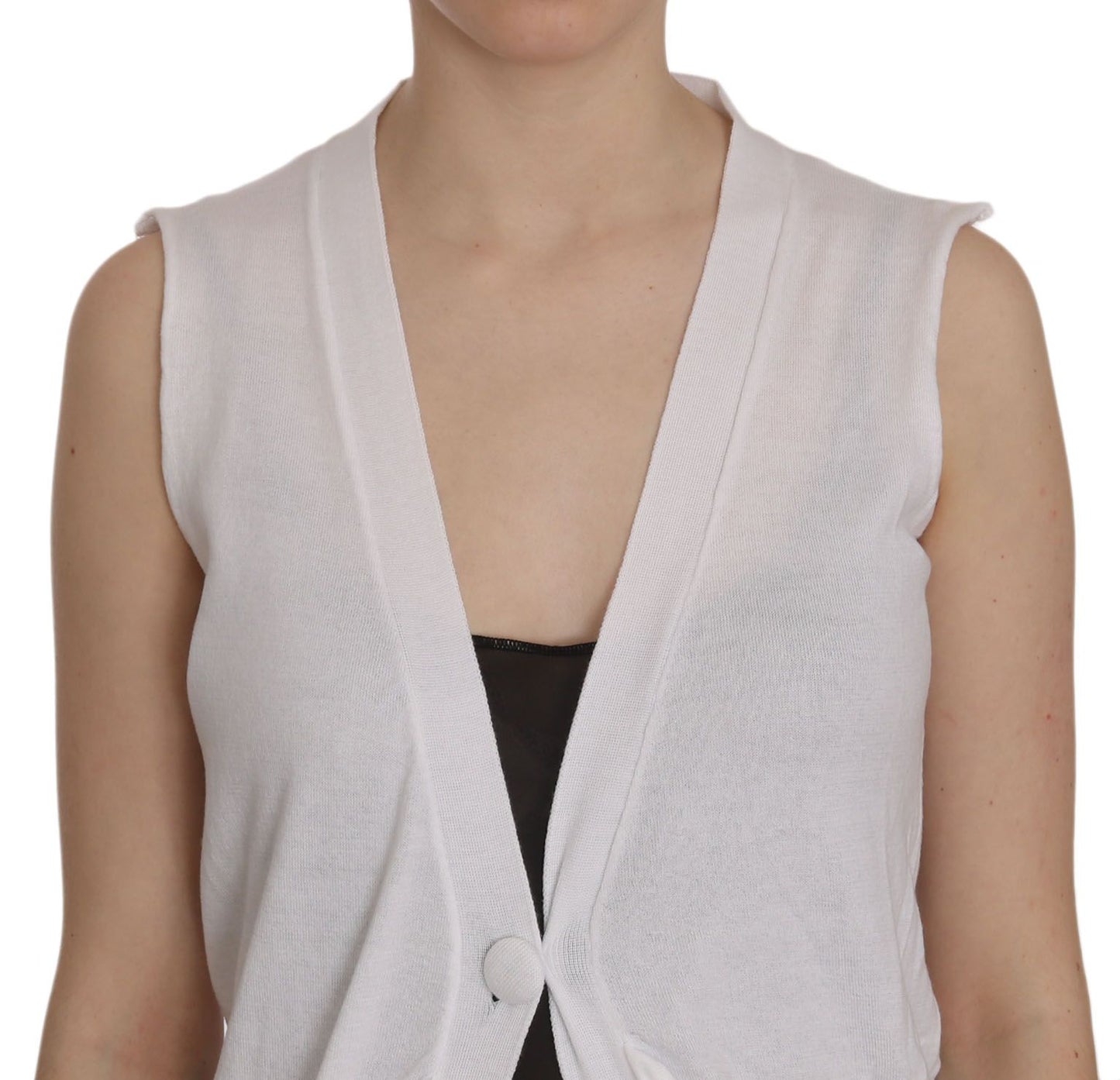 PINK MEMORIES Elegant Sleeveless Cotton Vest in Pristine White