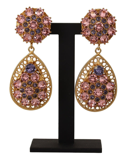 Dolce & Gabbana Gold Crystal DG SICILY Clip-on Jewelry Dangling Earrings