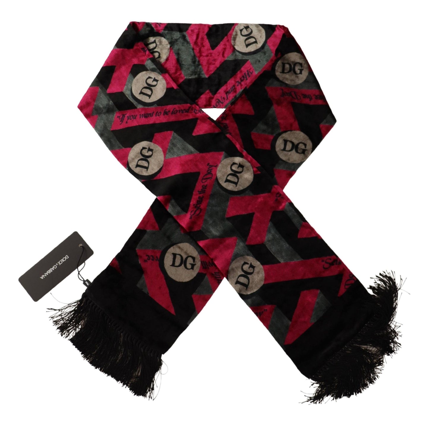 Dolce & Gabbana Multicolor DG Logo Print Mens Shawl Wrap Fringe Scarf