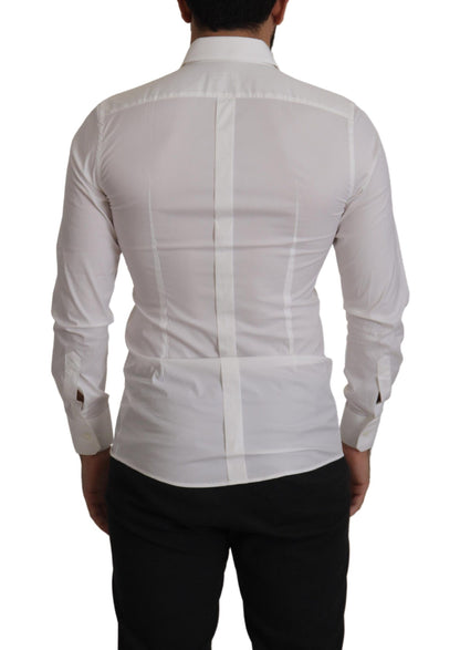 Dolce & Gabbana White Stretch GOLD Slim Fit Dress Shirt