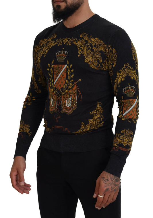 Dolce & Gabbana Gray Silk Baroque Medal Motive Sweater