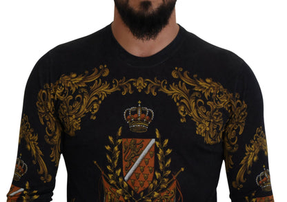 Dolce & Gabbana Gray Silk Baroque Medal Motive Sweater