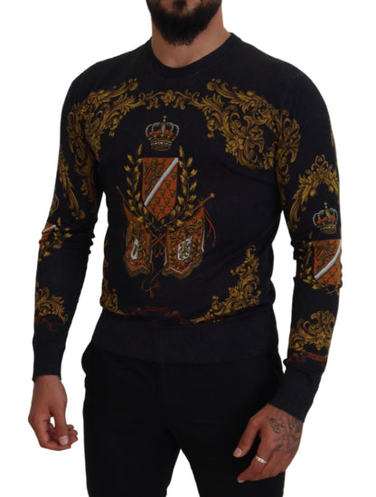 Dolce & Gabbana Gray Silk Baroque Medal Motive Sweater