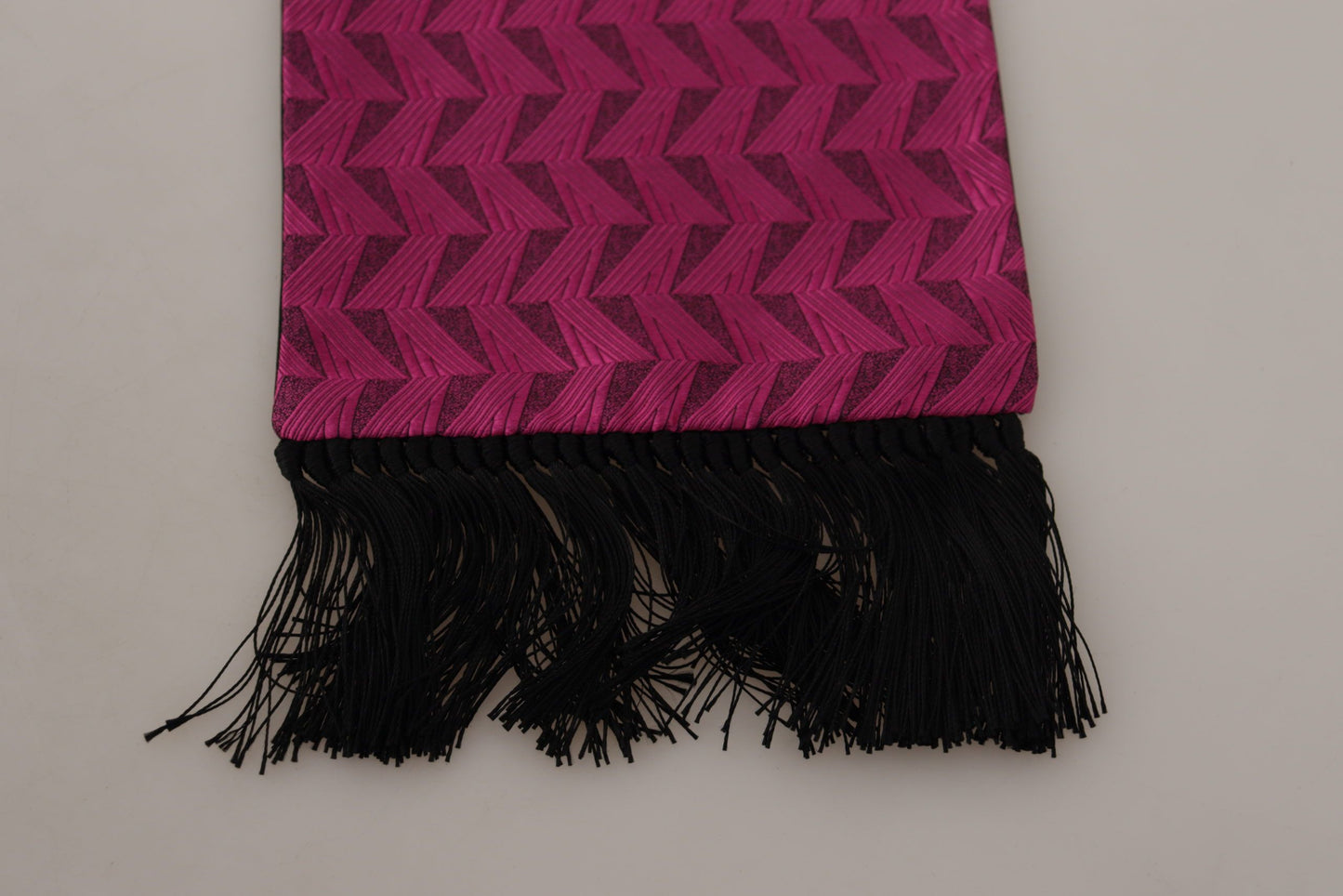 Dolce & Gabbana Magenta Geometric Patterned Shawl Fringe Silk Scarf