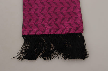 Dolce & Gabbana Magenta Geometric Patterned Shawl Fringe Silk Scarf