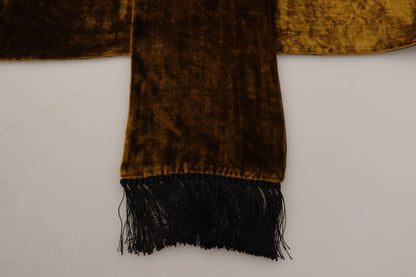 Dolce & Gabbana Brown Mens Shawl Warm Neck Wrap Fringe Silk Scarf