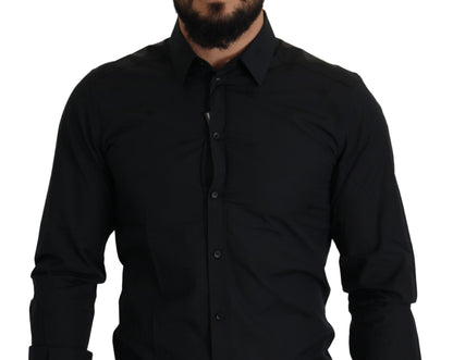 Dolce & Gabbana Black Cotton GOLD Slim Fit Dress Shirt