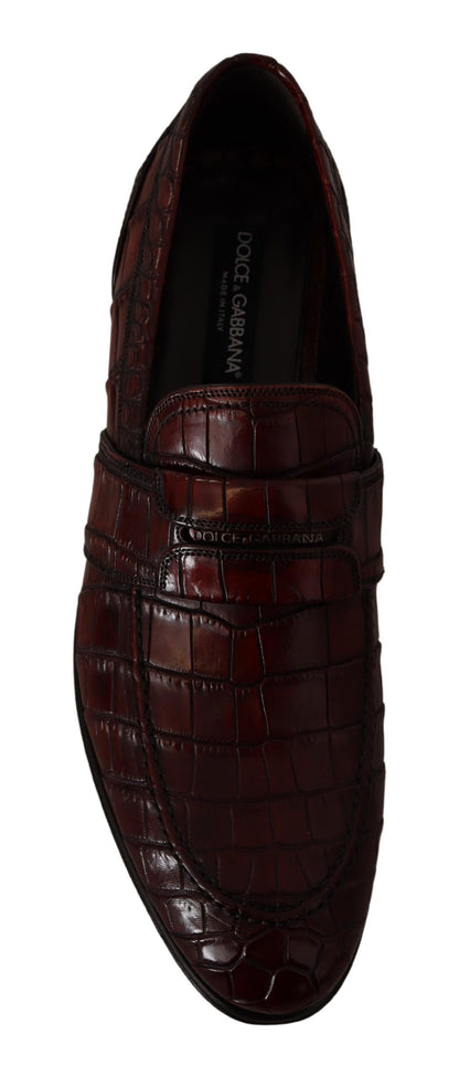 Dolce & Gabbana Exotic Croc Leather Bordeaux Loafers