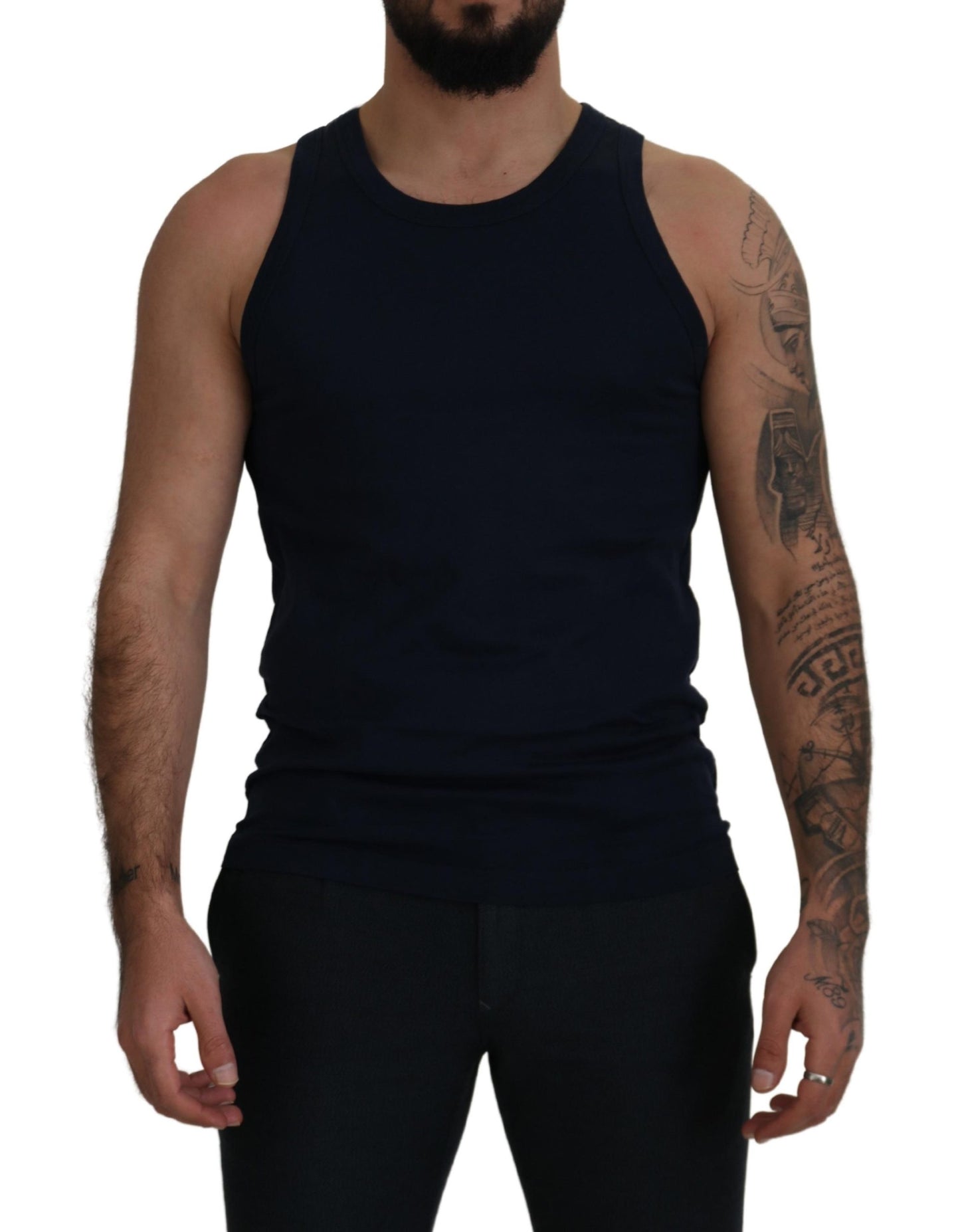 Dolce & Gabbana Blue Cotton Sleeveless Logo Men T-shirt