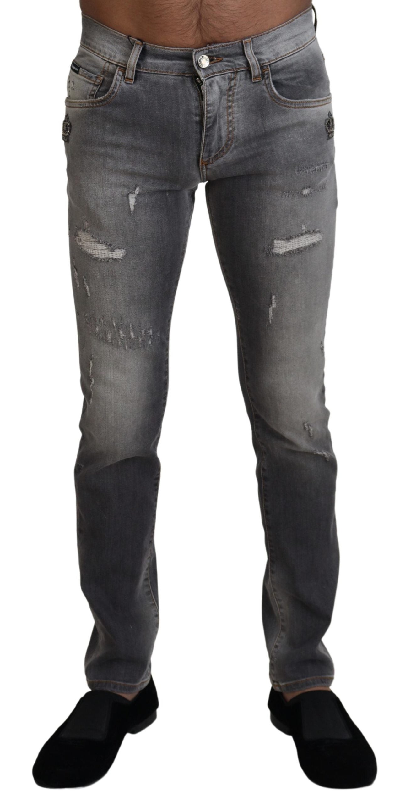 Dolce & Gabbana Elegant Gray Washed Cotton Stretch Jeans