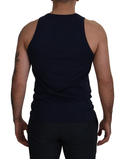 Dolce & Gabbana Blue Cotton Sleeveless Logo Men T-shirt