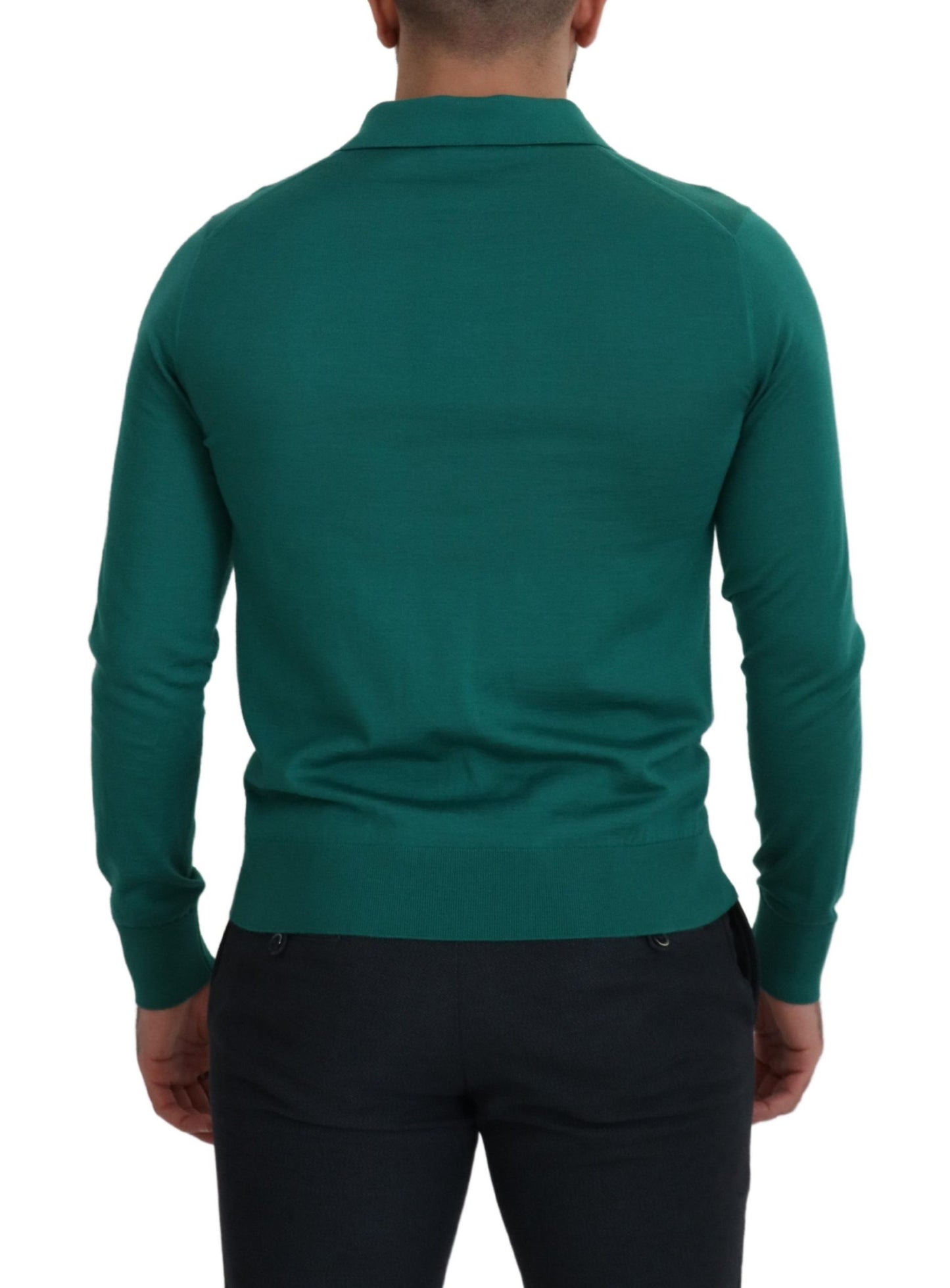 Dolce & Gabbana Green Cashmere Collared Logo Pullover Sweater