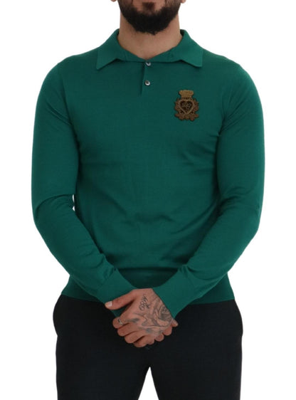 Dolce & Gabbana Green Cashmere Collared Logo Pullover Sweater