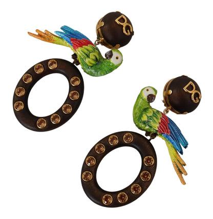 Dolce & Gabbana Chic Parrot Embellished Hoop Earrings