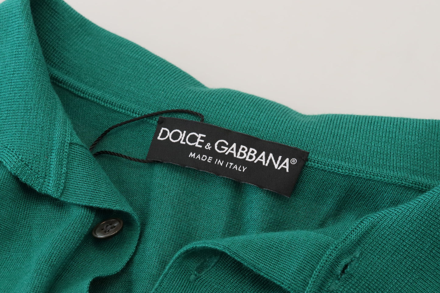 Dolce & Gabbana Green Cashmere Collared Logo Pullover Sweater