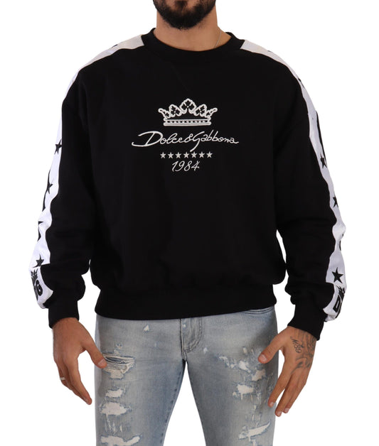 Dolce & Gabbana Black Cotton Crewneck Crown 1984 Stars Pullover Black