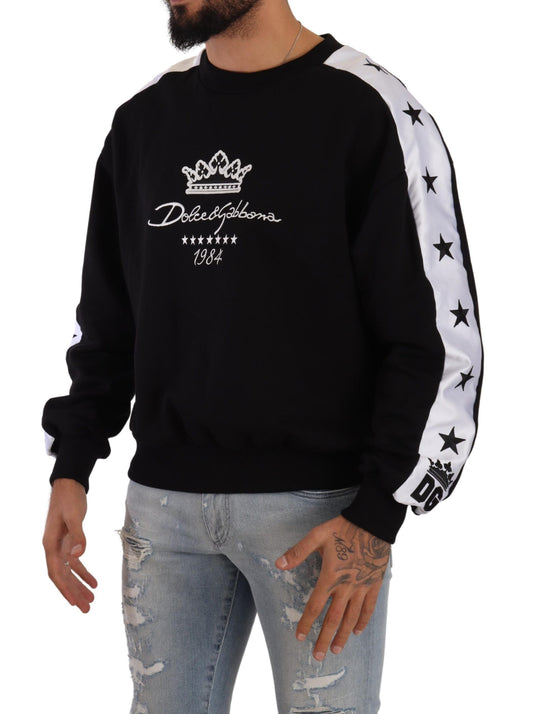 Dolce & Gabbana Black Cotton Crewneck Crown 1984 Stars Pullover Black