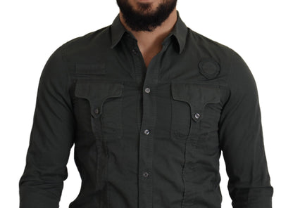 GF Ferre Sleek Dark Gray Cotton Casual Shirt