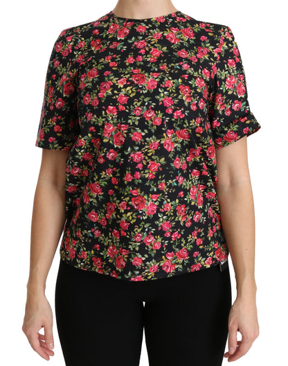 Dolce & Gabbana Elegant Black Floral Crew Neck Top