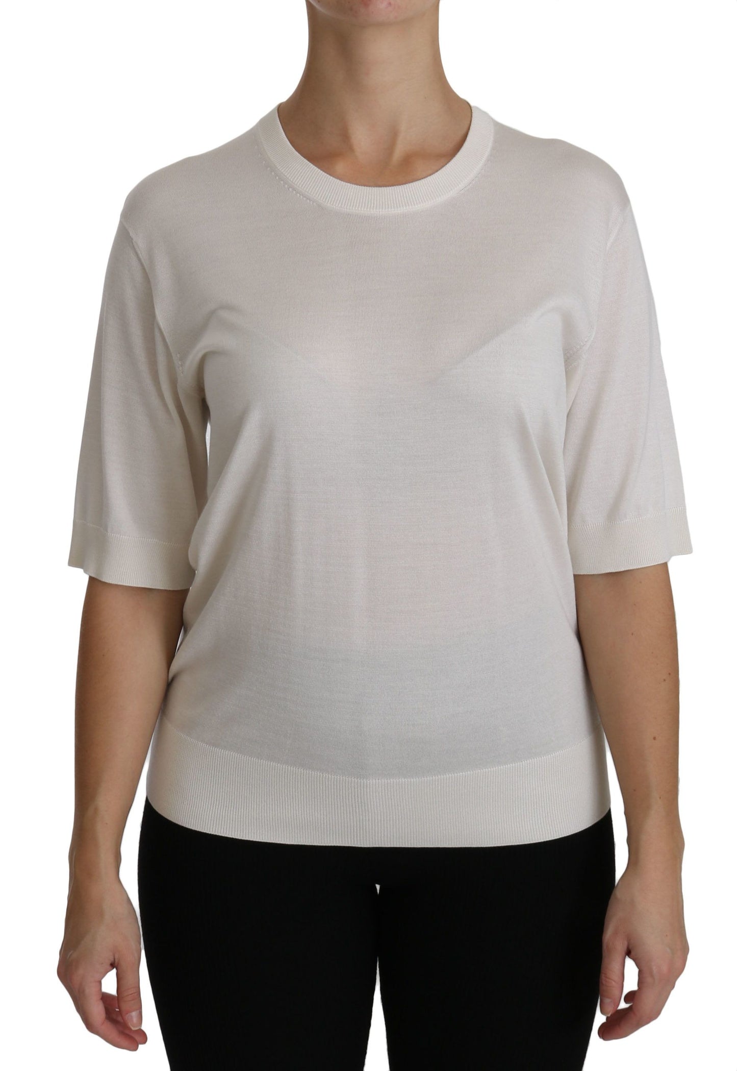 Dolce & Gabbana Elegant White Silk Crew Neck Top