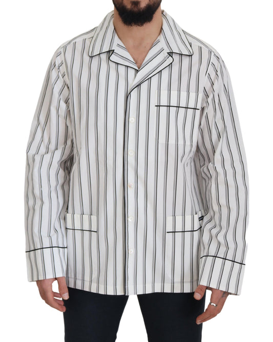 Dolce & Gabbana White Stripes Cotton Pajama Sleepwear Shirt