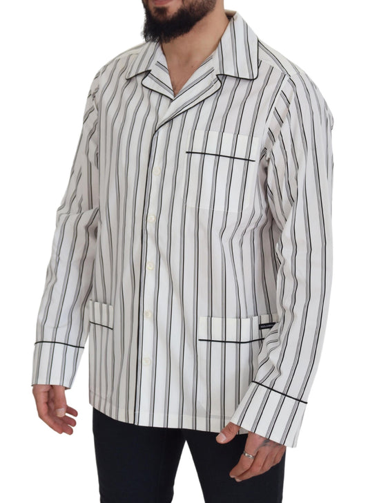 Dolce & Gabbana White Stripes Cotton Pajama Sleepwear Shirt