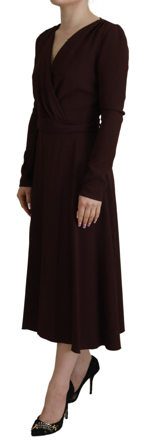 Dolce & Gabbana Elegant Brown Long Sleeve Wrap Dress