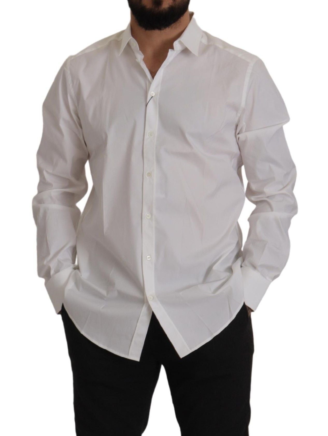 Dolce & Gabbana Elegant White Slim Fit Cotton Dress Shirt