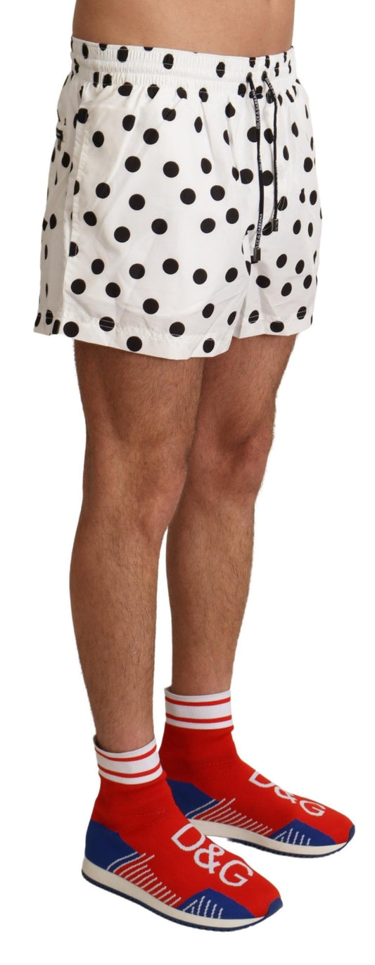 Dolce & Gabbana White Polka Dots Beachwear Shorts Swimwear