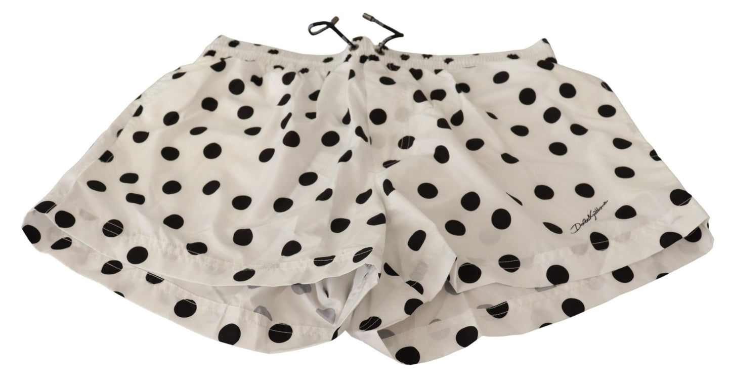 Dolce & Gabbana White Polka Dots Beachwear Shorts Swimwear