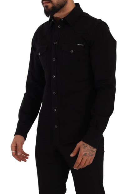 Dolce & Gabbana Black Slim Cotton Denim Stretch Shirt