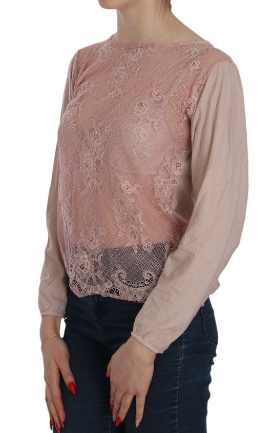 PINK MEMORIES Elegant Pink Lace Boat Neck Blouse