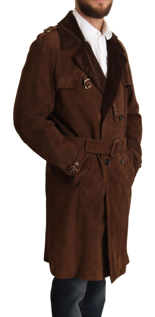 Dolce & Gabbana Classic Brown Leather Trench Coat