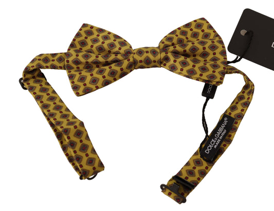 Dolce & Gabbana Yellow Patterned Silk Adjustable Neck Papillon Bow Tie