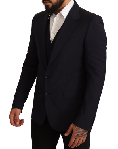 Dolce & Gabbana Elegant Dark Blue Wool Blend Martini Suit