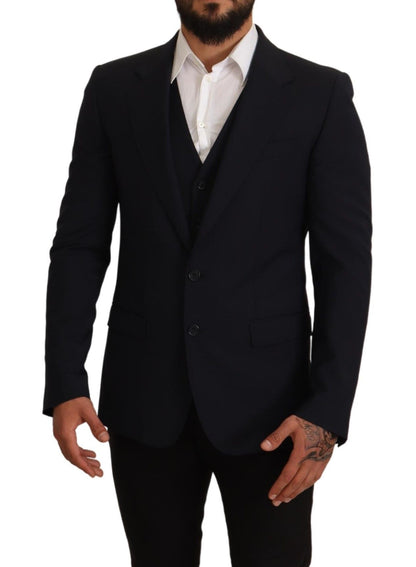 Dolce & Gabbana Elegant Dark Blue Wool Blend Martini Suit