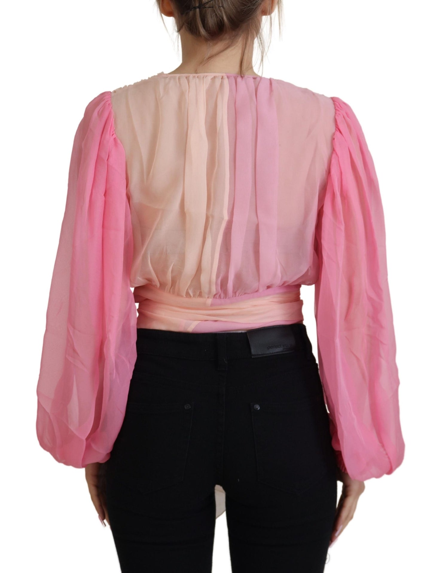 Dolce & Gabbana Pink Silk Wrap Long Sleeves Blouse Top