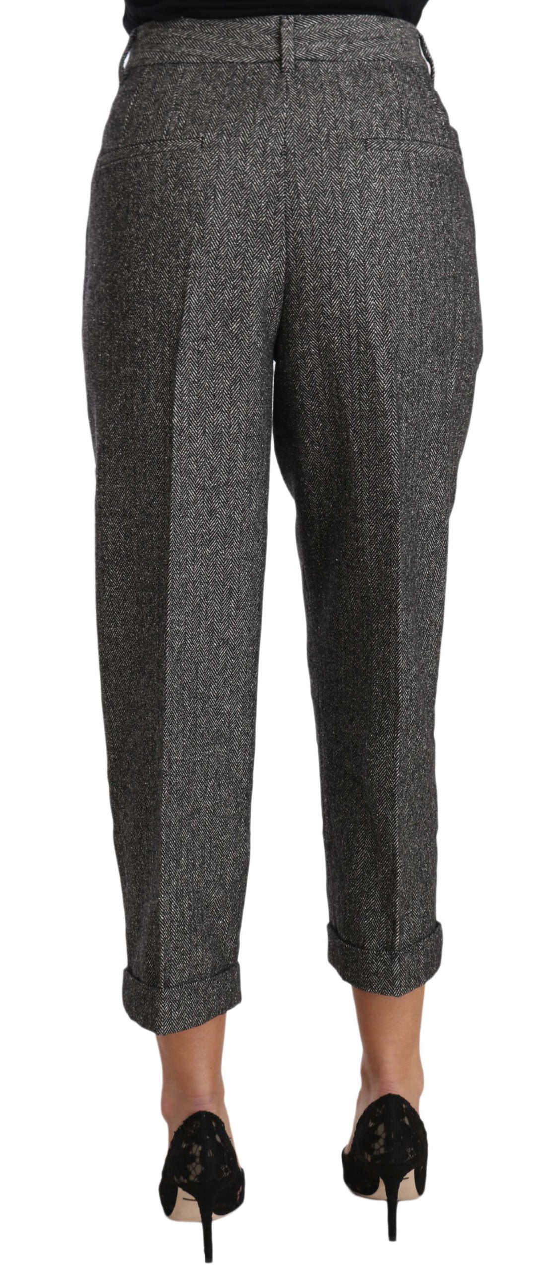 Dolce & Gabbana Gray Wool Pleated Cropped Trouser Pants