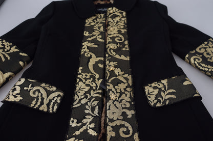 Dolce & Gabbana Elegant Gold Black Jacquard Trench Coat