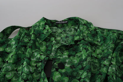 Dolce & Gabbana Silk Green Leaves Print Trench Jacket