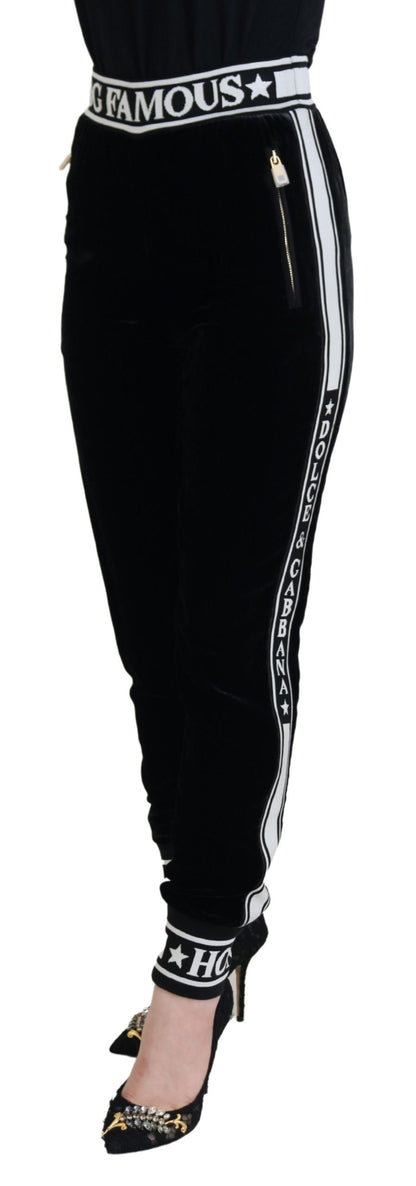 Dolce & Gabbana Black DG Logo Velvet Trouser Pants