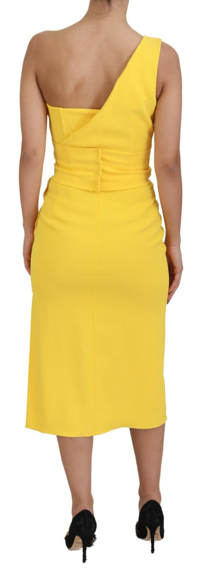 Dolce & Gabbana Yellow One Shoulder Side Slit Midi Dress